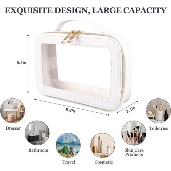 Clear Waterproof Makeup Bag Travel Toiletry Organizer Zipper Cosmetic Pouch - Picture 5 of 7